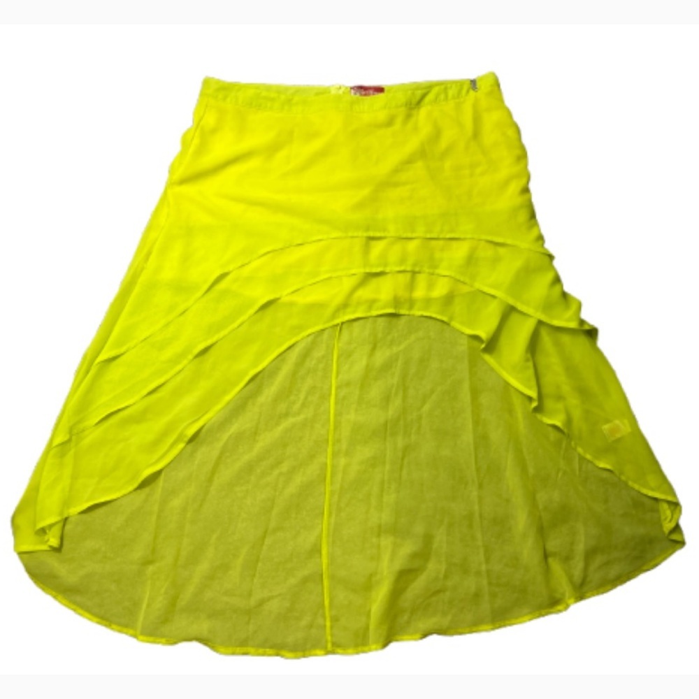 Vintage Y2K Apple Bottoms Skirt Neon Yellow Ruffle high low Maxi plus size 2X